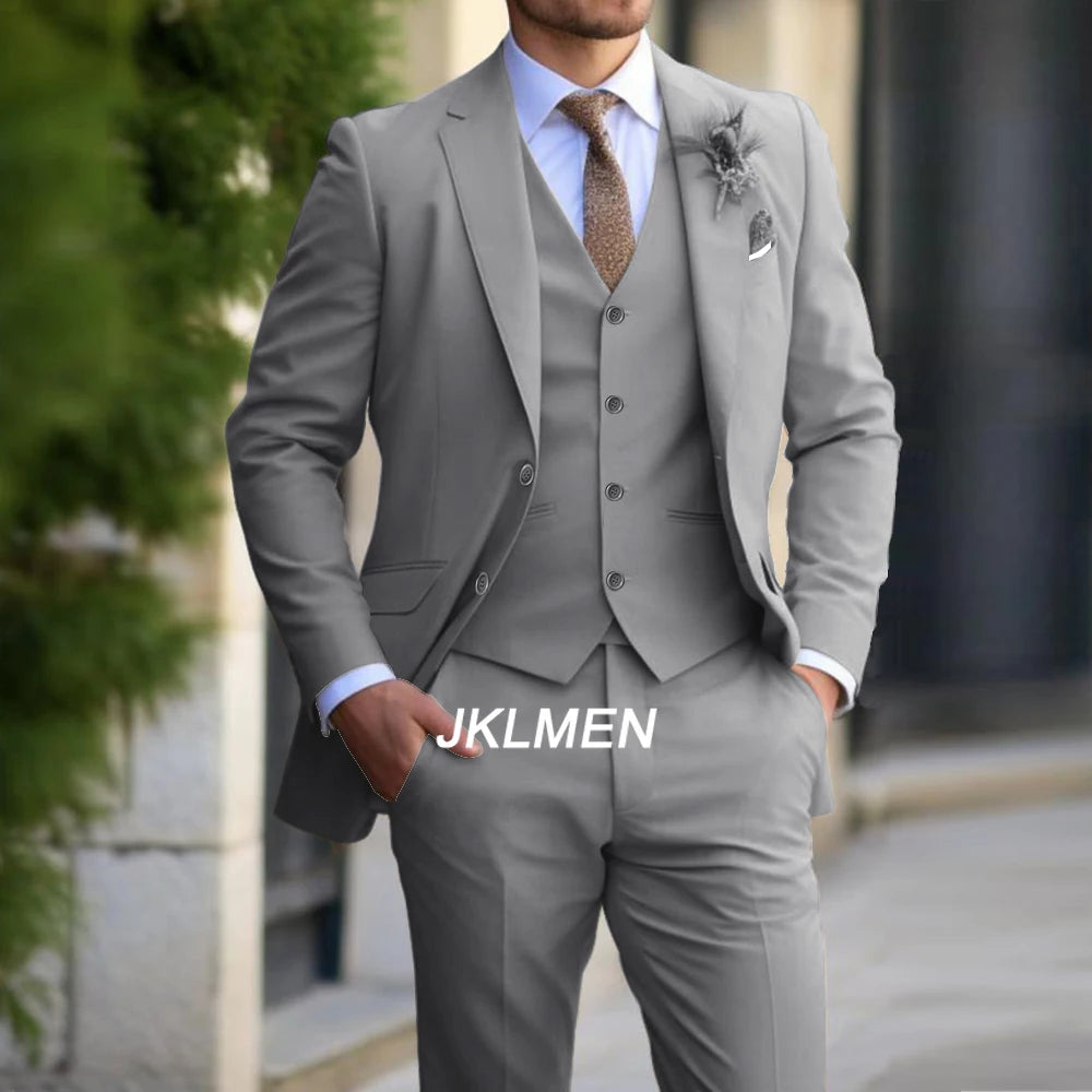Traje Clásico para Hombre 3 Piezas de Moda Ajustado Blazer Chaleco Pantalones Conjunto Esmoquin Formal de Negocios para Boda Ropa Casual