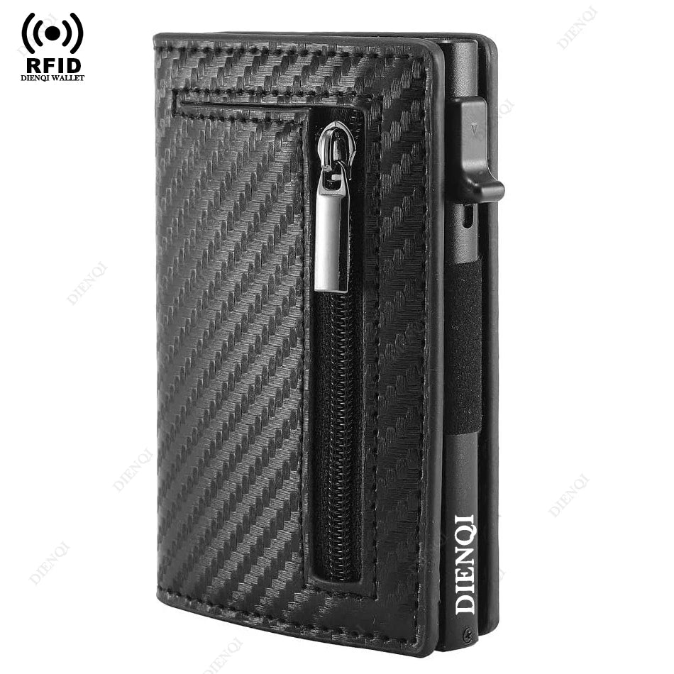 Cartera de lujo con bloqueo RFID para hombre, tarjetero, cartera, tarjetero de metal, aluminio, delgado, minimalista, inteligente