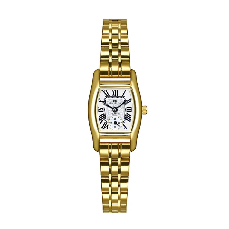 Relojes para mujer, elegante, vintage, rectangular, para dama con correa pequeña de cuero marrón, a la moda, dorado, de cuarzo, reloj de pulsera para mujer 2025
