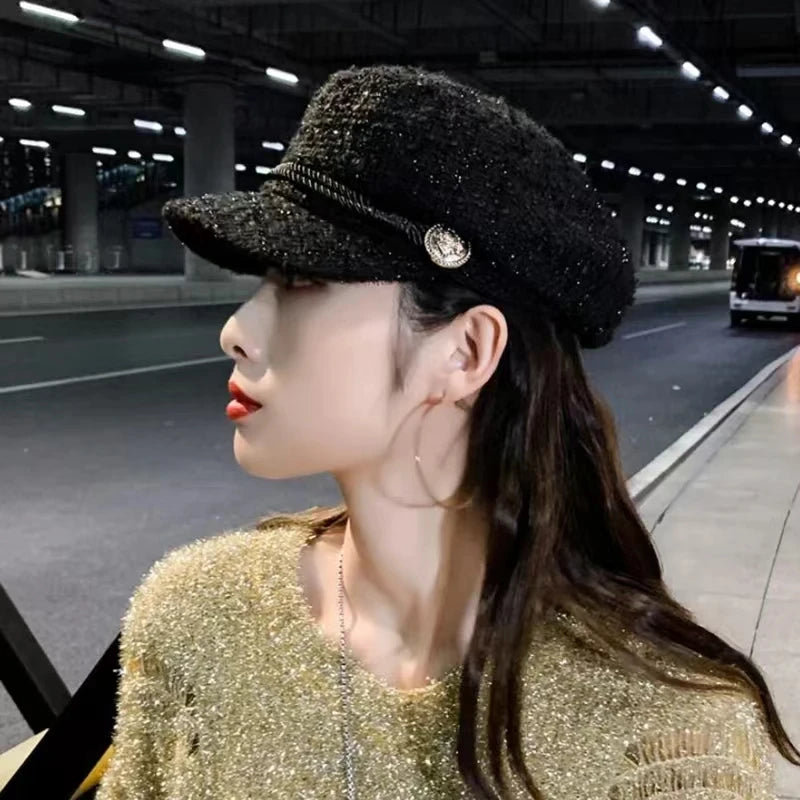 Mode Femmes Hommes Chapeau Militaire Printemps Automne Chapeaux de Marin Noir Dames Béret Casquettes À Dessus Plat Capitaine Casquette Voyage Cadet Octogonal Chapeau