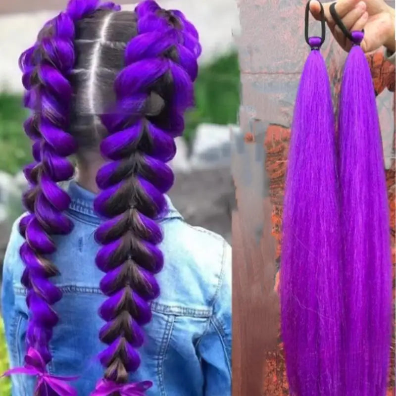 New 1Piece DIY 26inch Cosplay Wig KPOP Rumi Long Purple Braided Dress Up Accessories Ponytail Braid Heat Resistant Synthetic Wig