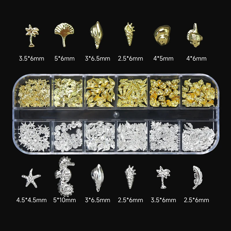 12Grids Moon Star Nails Gold Metallic Nail Sequins Charms 3D Nail Art Tips Decoration 3D Metal Moon Star Sun Bead Rivet Nail Je
