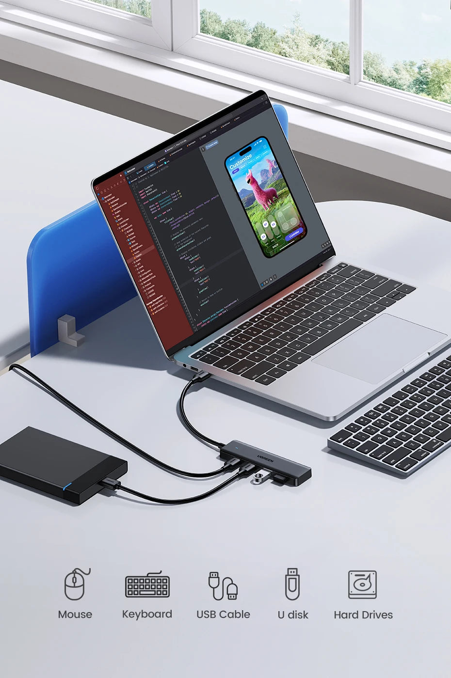 UGREEN Concentrador USB 3.0 de 4 puertos, USB HUB delgado para ratón, teclado, compatible con MacBook Pro Air Laptop, PC de escritorio, Xbox, PS5 Splitter