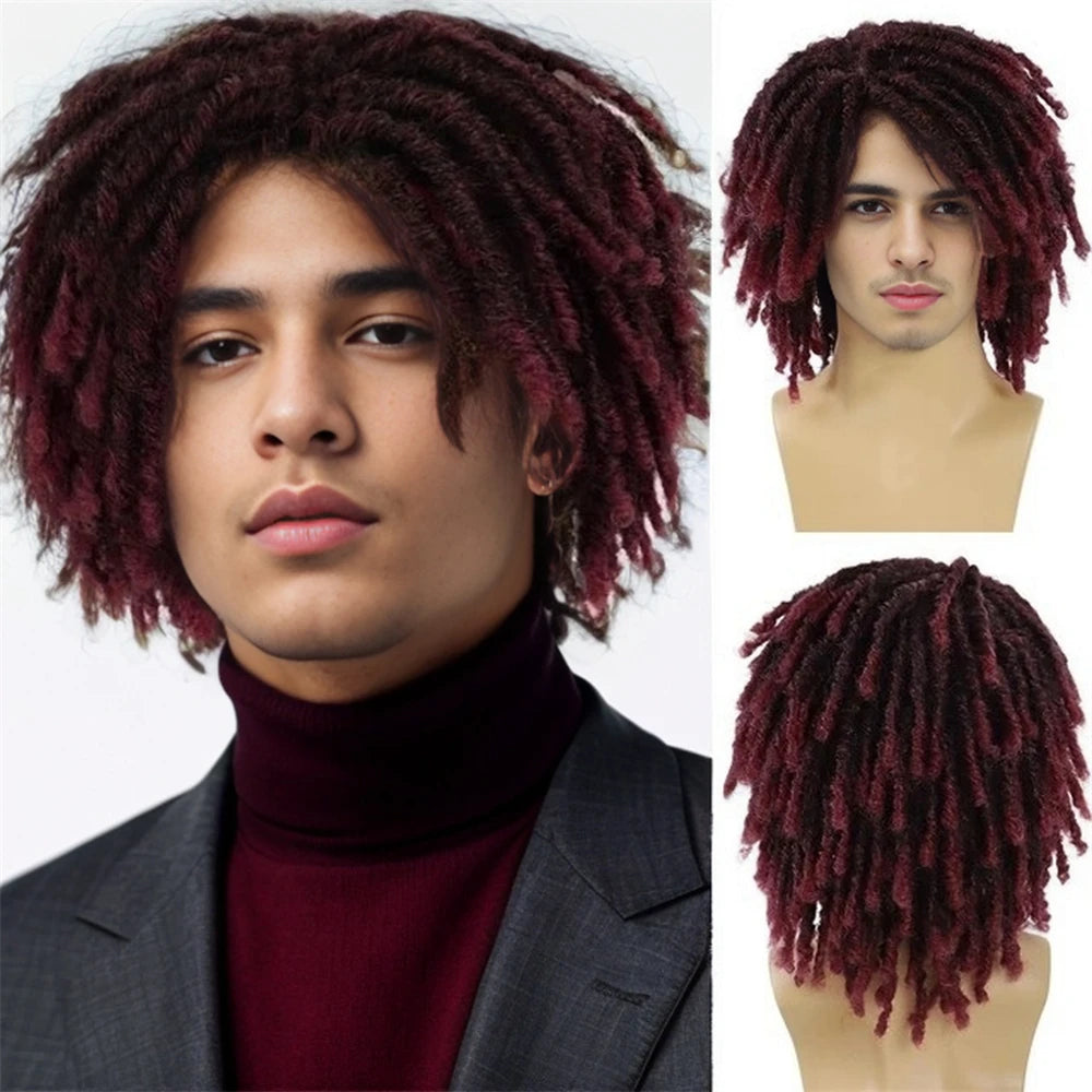 African Dirty Braid Wig, Synthetic Braid Wig, Men's Full Headset, Daily Clothing Popular Rock Ball Black Braided Wig
