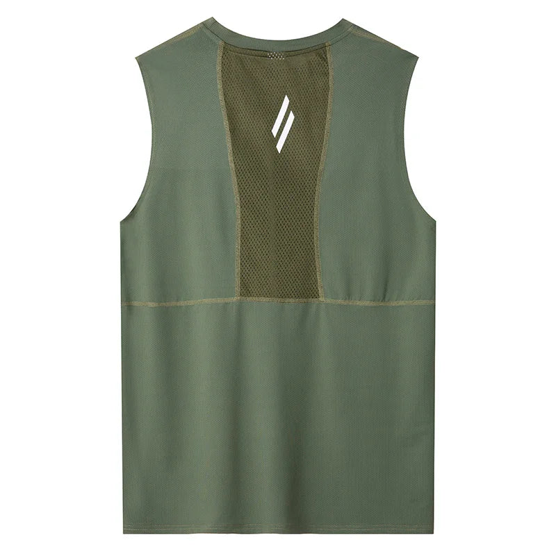 Gilet sans manches pour homme, noir, respirant, séchage rapide, en fibre de polyester, idéal pour la gym, la course à pied et l'entraînement.