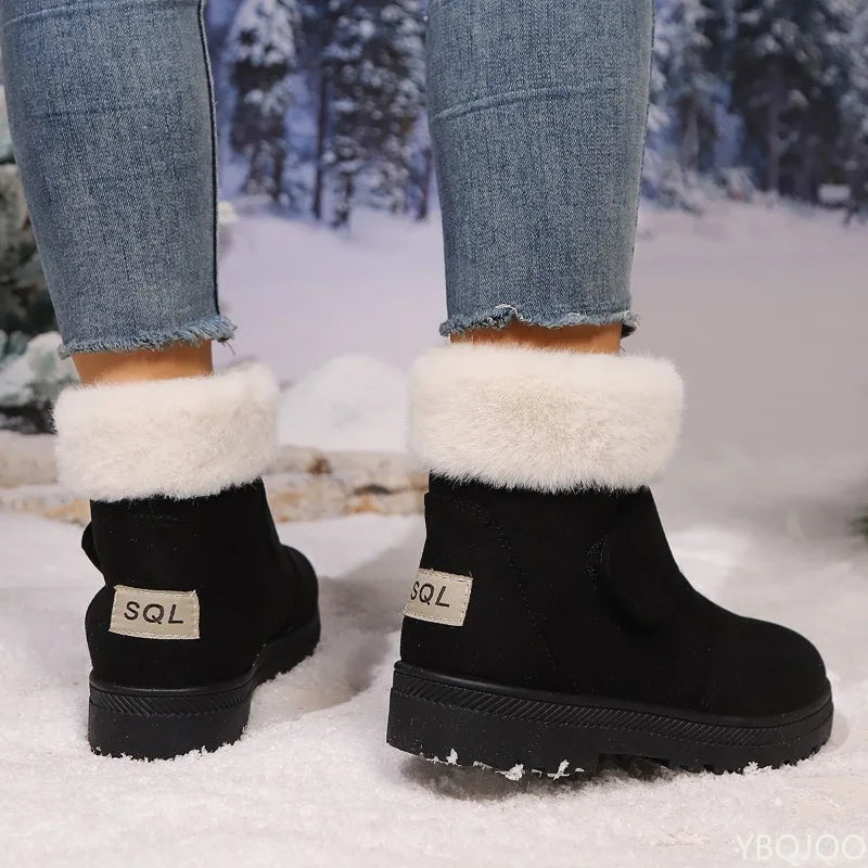 Botas de nieve elegantes y minimalistas para mujer, nuevas botas versátiles de invierno a la moda de gamuza con suela gruesa, cálidas y cómodas para mujer