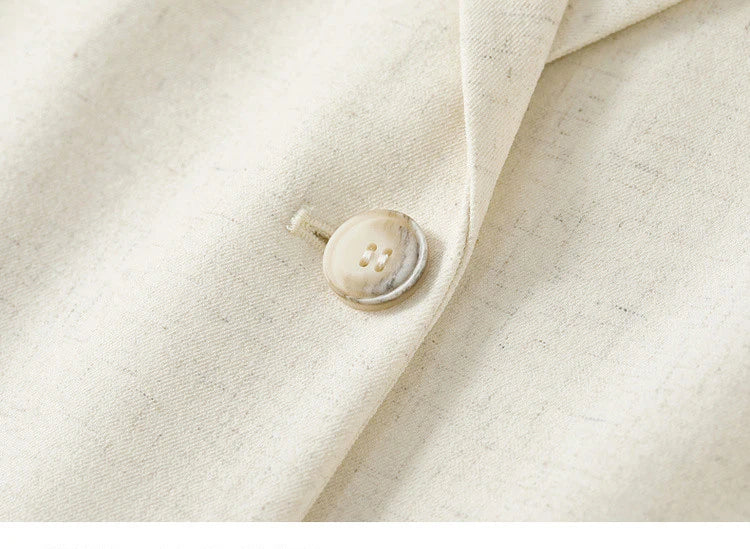 SENTUBILA Trajes de falda para mujer, mezcla de lino, hombreras, blazer de un solo botón, faldas mini sólidas y elegantes, conjuntos de dos piezas 151Z58181