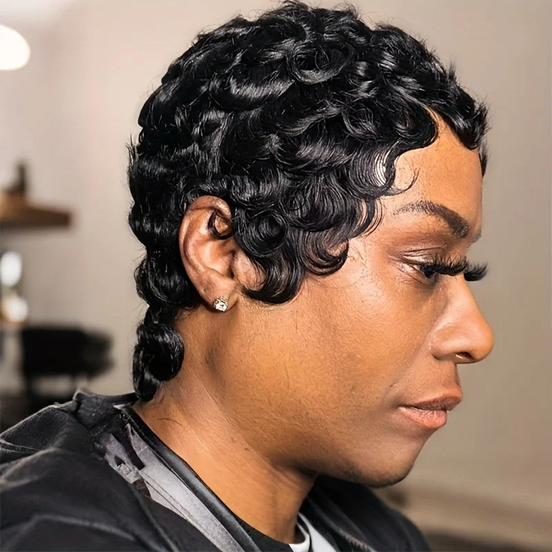 Party holidays gift wig curly short human hair wig full machine made human hair wigs for women pixie cut hair wig