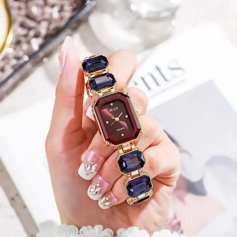 Montre à quartz colorée avec gros diamants pour femmes, tendance, cadeau de luxe, bracelet en strass, horloge, livraison directe