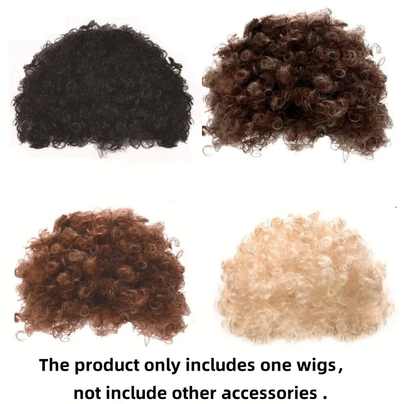 Synthetic Curly Hair Wigs Disco Hippie Rock Punk Afro Wigs Men Women Party Halloween Cosplay Hair Caps Headcover Without Glasses
