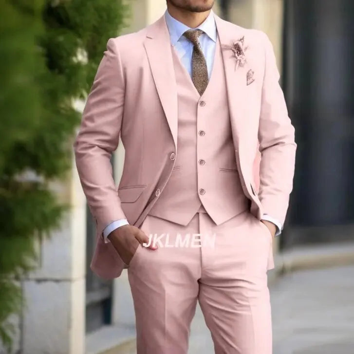 Traje Clásico para Hombre 3 Piezas de Moda Ajustado Blazer Chaleco Pantalones Conjunto Esmoquin Formal de Negocios para Boda Ropa Casual