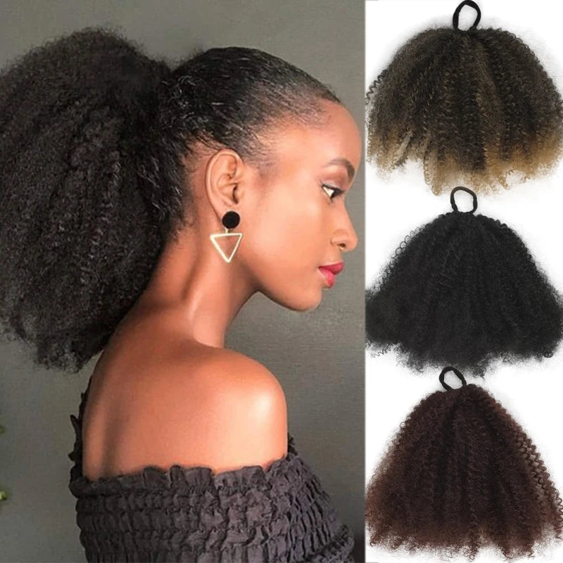 Rubber Band Ponytail Extended 10 inches Short African Curly Ponytail African Women Fluffy Ponytail Synthetic Wig for Daily use