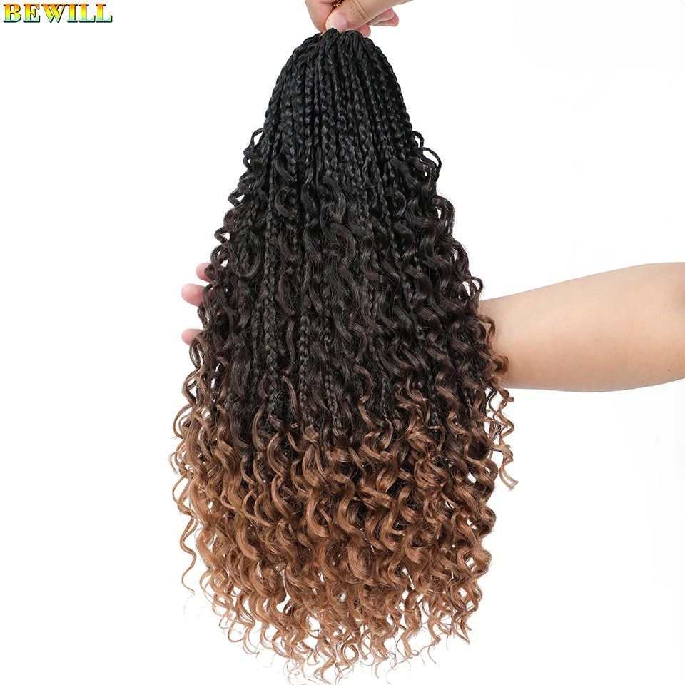 18" Long Boho Braids Extensions Goddess Box Braids Crochet Hair Black Purple Pink Synthetic Braiding Hair Bohemian Hippie Braids