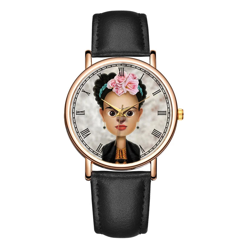 Conjunto de reloj de cuarzo de moda para mujer, interesante reloj de pulsera de cuero impermeable, reloj de personalidad de minoría ligera