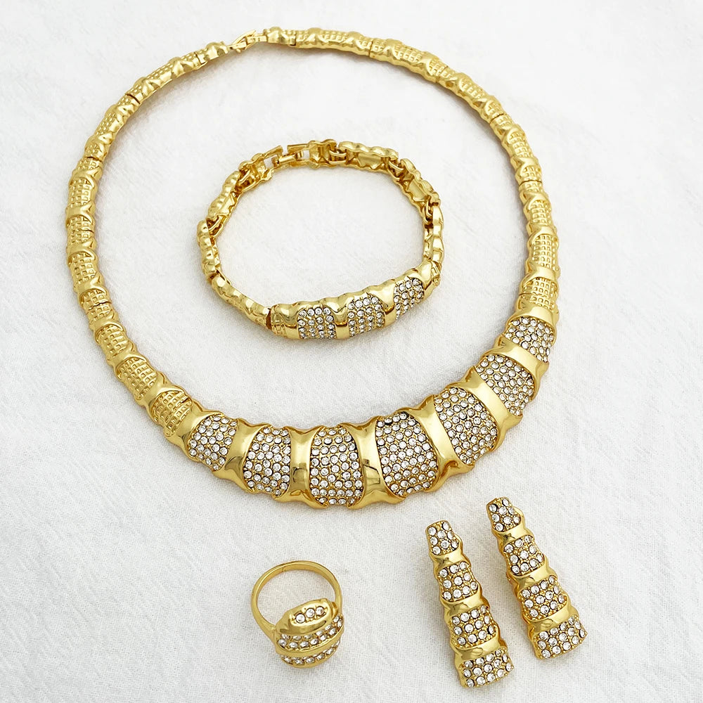 Juego de joyas de Dubái para mujer chapado en oro de 18 quilates, lujoso conjunto de collar, pendientes, pulsera y anillo, joyería para fiesta de boda, tendencia