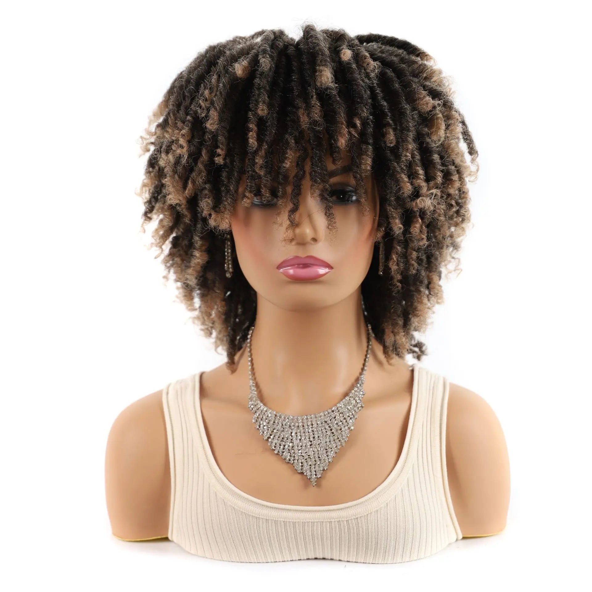 Heat Resistant Synthetic Multicolor African Faux Locs Wig Tube Curl Hollow Curl Small Curly Full Wig