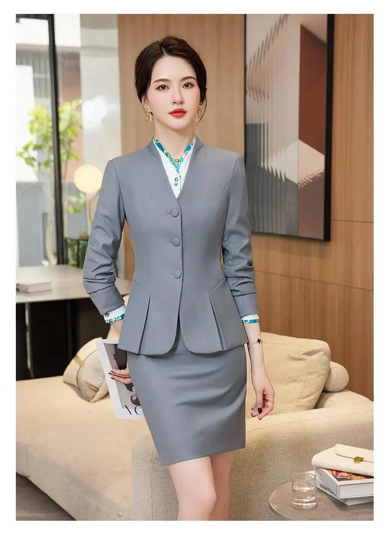 Trajes de falda de negocios para mujer, de primavera, formales, uniformes, blazers femeninos para mujer, conjuntos profesionales para oficina