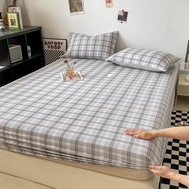 Sábana Ajustable Estilo Plaid, Funda de Cama Suave para la Piel, Sábana Elástica para Habitación de Niñas y Niños, Ropa de Cama para el Hogar (Sin Funda de Almohada)