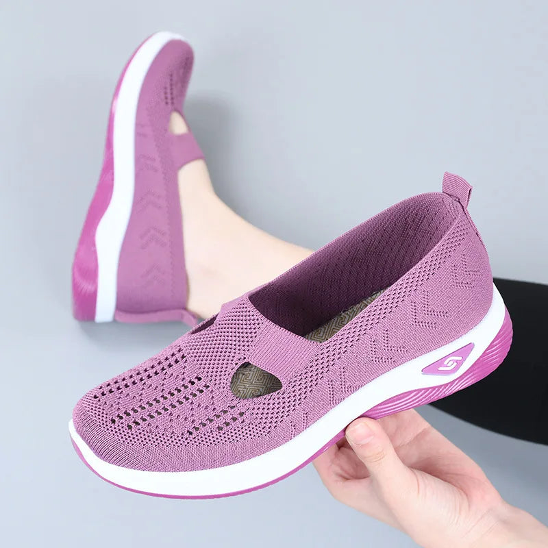 Zapatillas de verano para mujer de malla transpirable, ligeras, sin cordones, plataforma plana, informales, antideslizantes para caminar, tejidas