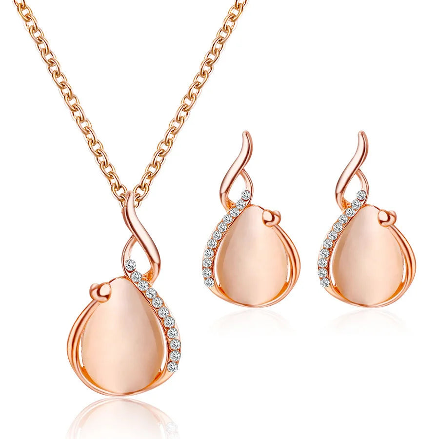 Juego de joyas de 3 piezas/set para mujer, elegante collar con colgante de diamantes de imitación en forma de gota de agua y pendientes de gancho