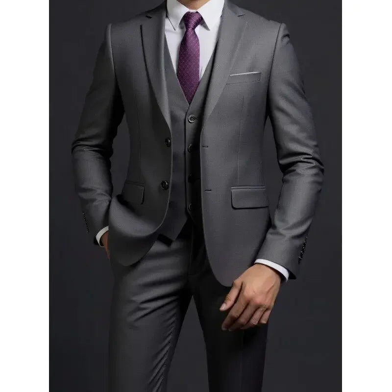 Traje (blazer + chaleco + pantalón) de hombre, elegante, de negocios, estilo británico, color liso, para banquete, anfitrión o boda, informal