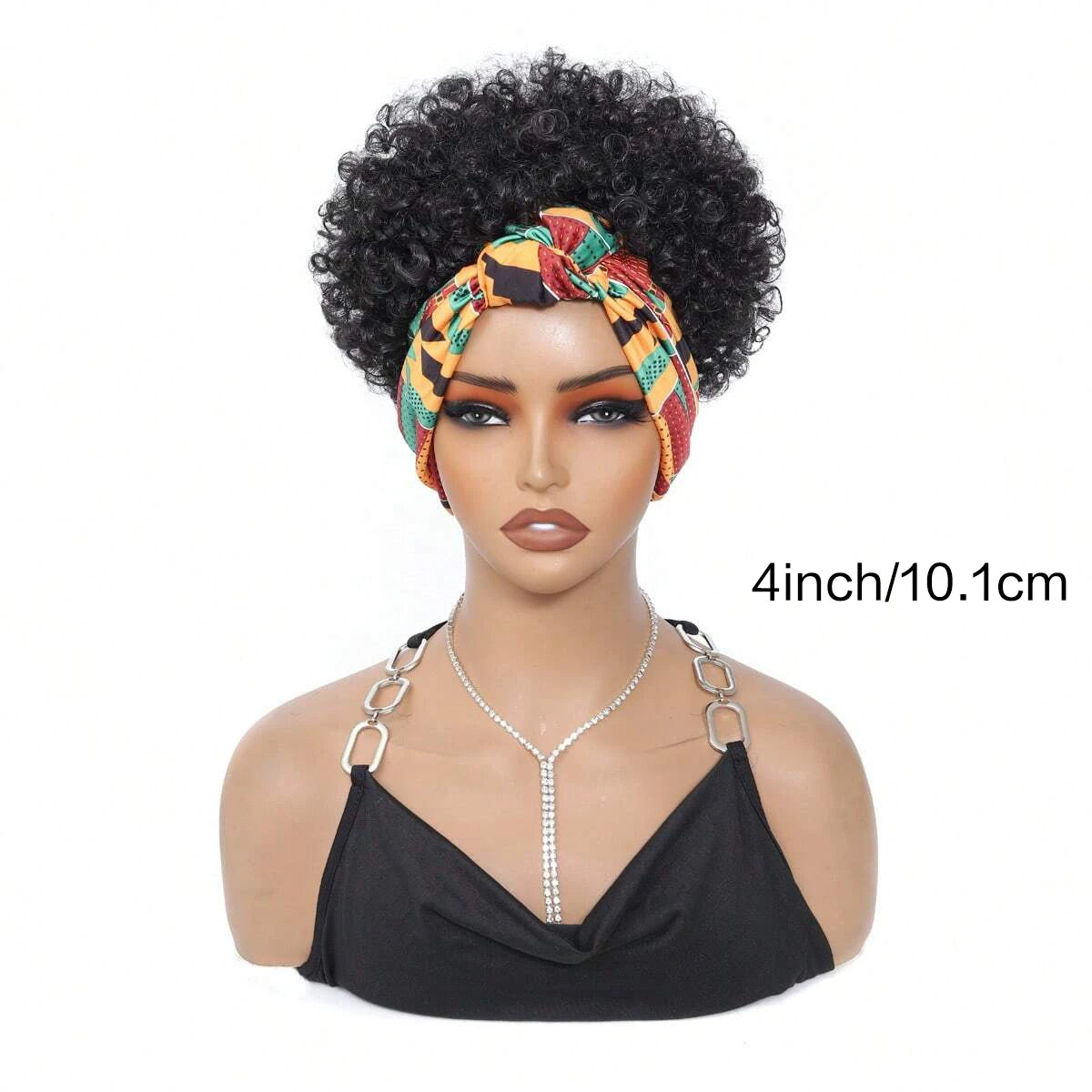 Peluca de mujer rizada afro Kinky con pelo corto sintético, pelucas con diadema adjunta, pelucas con pañuelo para la cabeza, peluca rizada Kinky con diadema