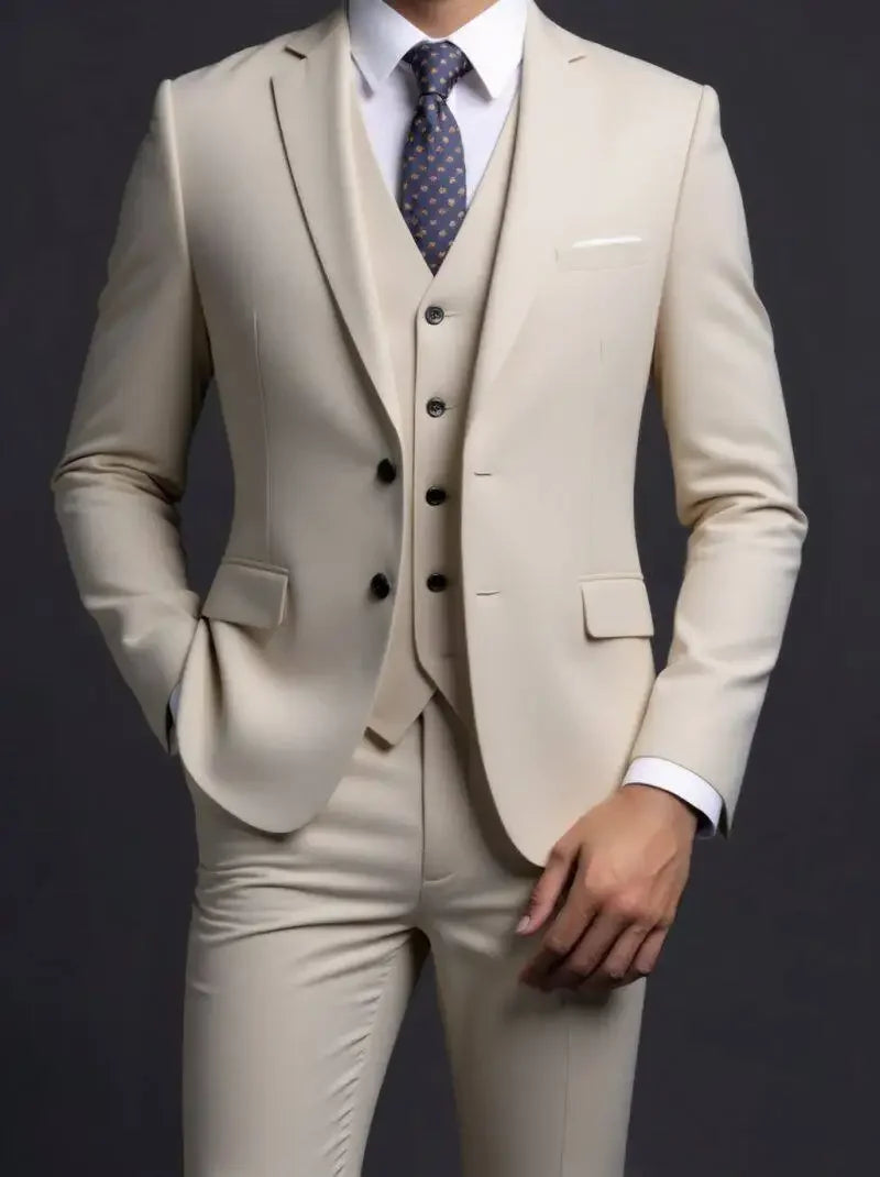 Traje (blazer + chaleco + pantalón) de hombre, elegante, de negocios, estilo británico, color liso, para banquete, anfitrión o boda, informal