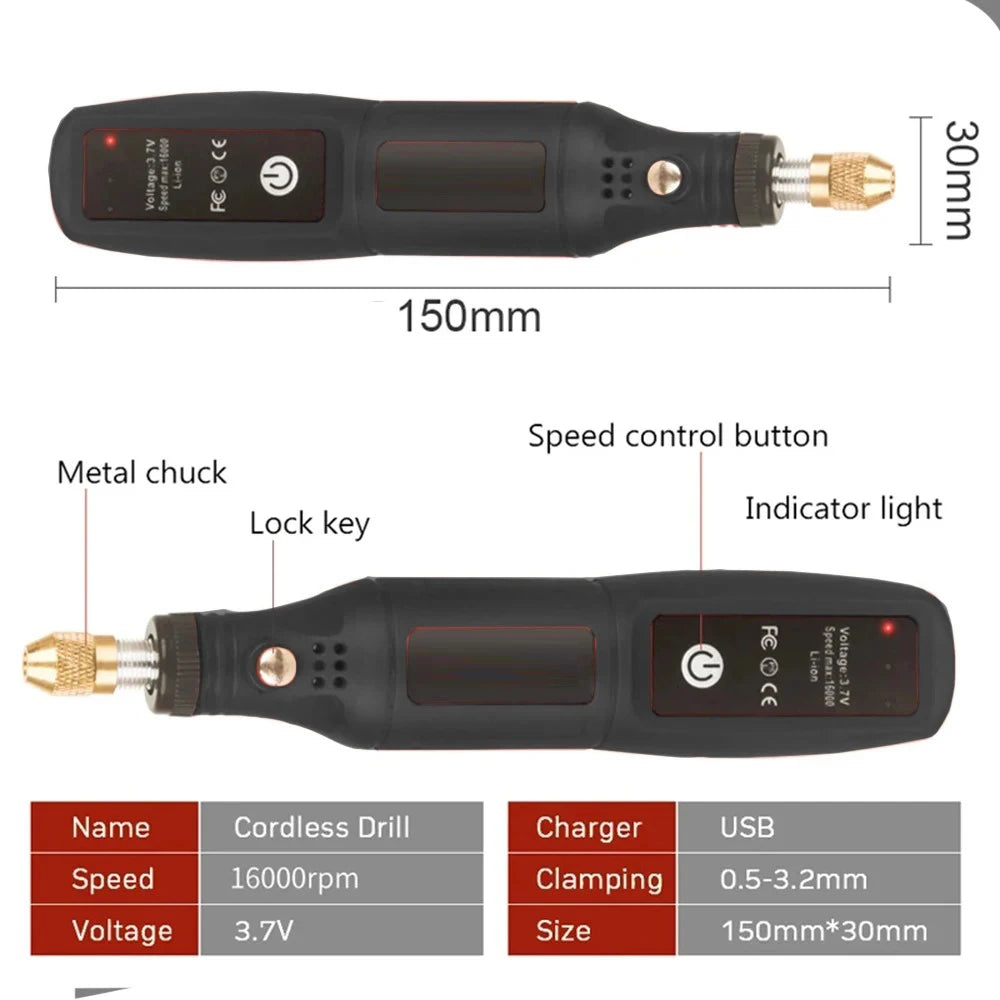 Mini taladro eléctrico USB inalámbrico, mini taladro de mano, herramienta rotativa para carpintería, pluma de grabado, herramientas Dremel para joyería, metal, vidrio
