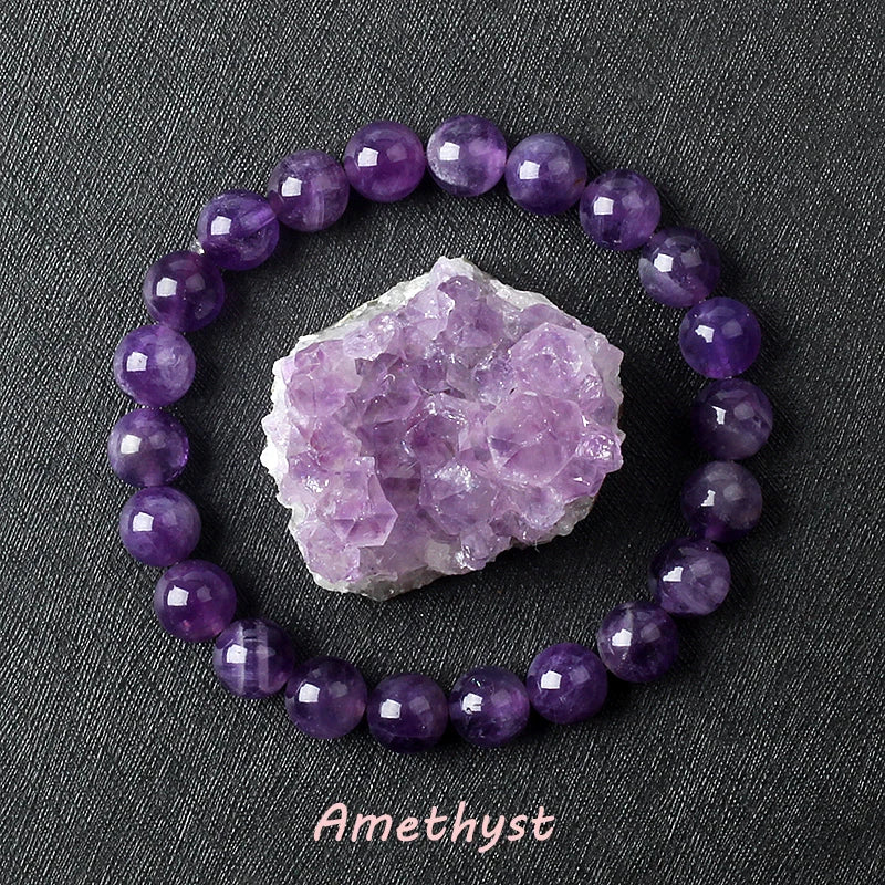 Pulsera de amatista genuina con cristales naturales para mujer, pulsera de amatista hecha de cuentas de piedra natural real, purificante para el cuerpo.