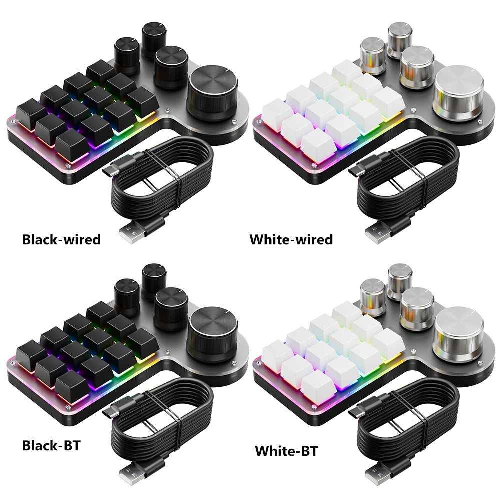 12 Keys 4 Knobs Mechanical Gaming Keyboard USB Wired/Bluetooth-Compatible Programming Macro Keyboard DIY Custom Hot-swap Keypad