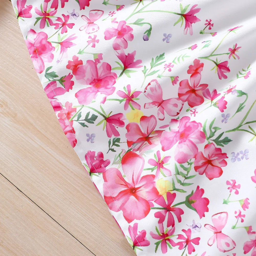 Conjuntos de ropa casual para niños y niñas primavera verano, abrigo de manga larga con estampado floral, vestido sin mangas para niños de 2 3 4 5 6 7