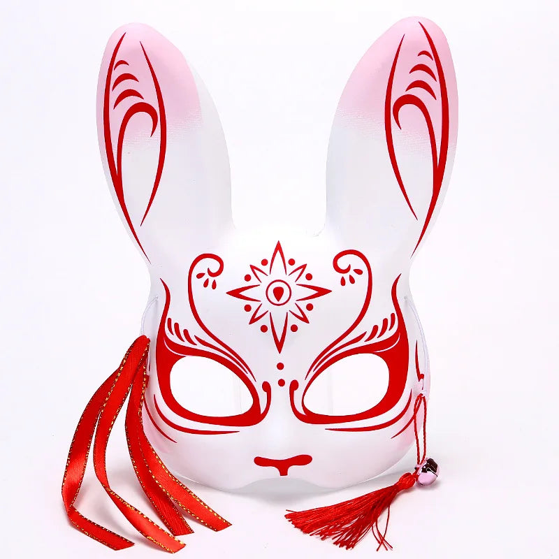 Máscara de conejo de estilo japonés, máscaras de media cara, zorros, conejo, accesorios de cosplay, máscaras de fiesta de disfraces de Halloween, máscara de anime para mujeres y hombres