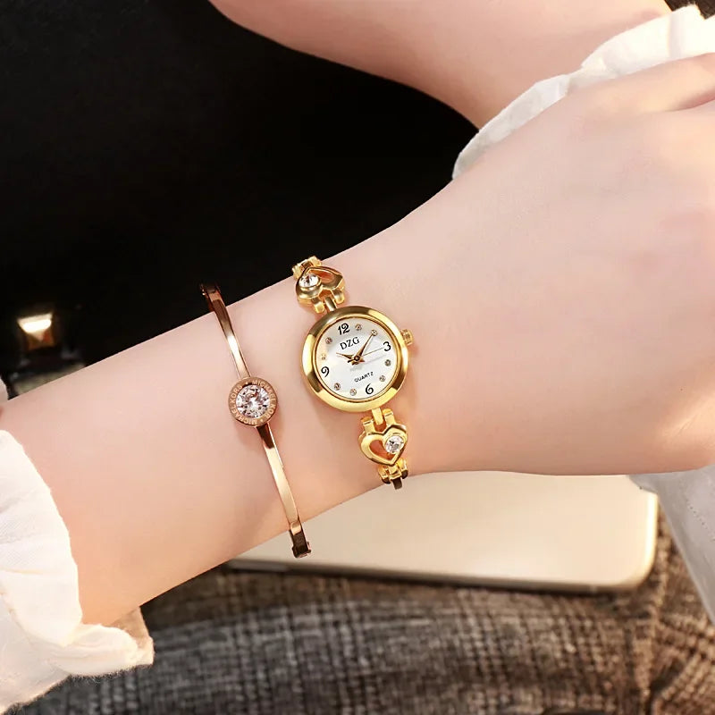 Fashion Women Heart Bracelet Watch Gold Quartz Watches for Women Wristwatch Casual Bracelet Watch Gifts Accessories Reloj Montre