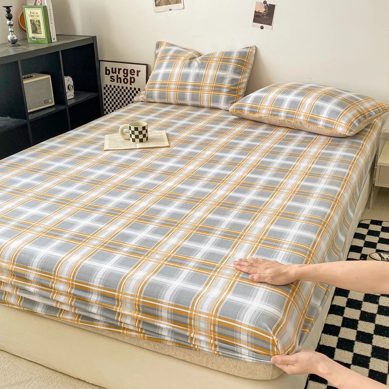 Sábana Ajustable Estilo Plaid, Funda de Cama Suave para la Piel, Sábana Elástica para Habitación de Niñas y Niños, Ropa de Cama para el Hogar (Sin Funda de Almohada)