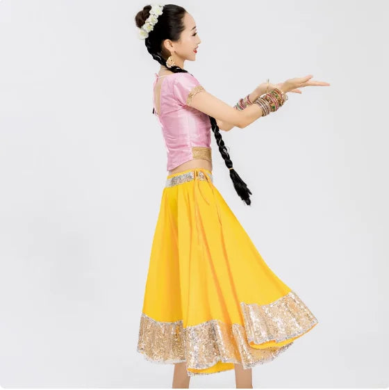 Danza india Mujer Phnom Penh Falda corta a media pierna para actuación