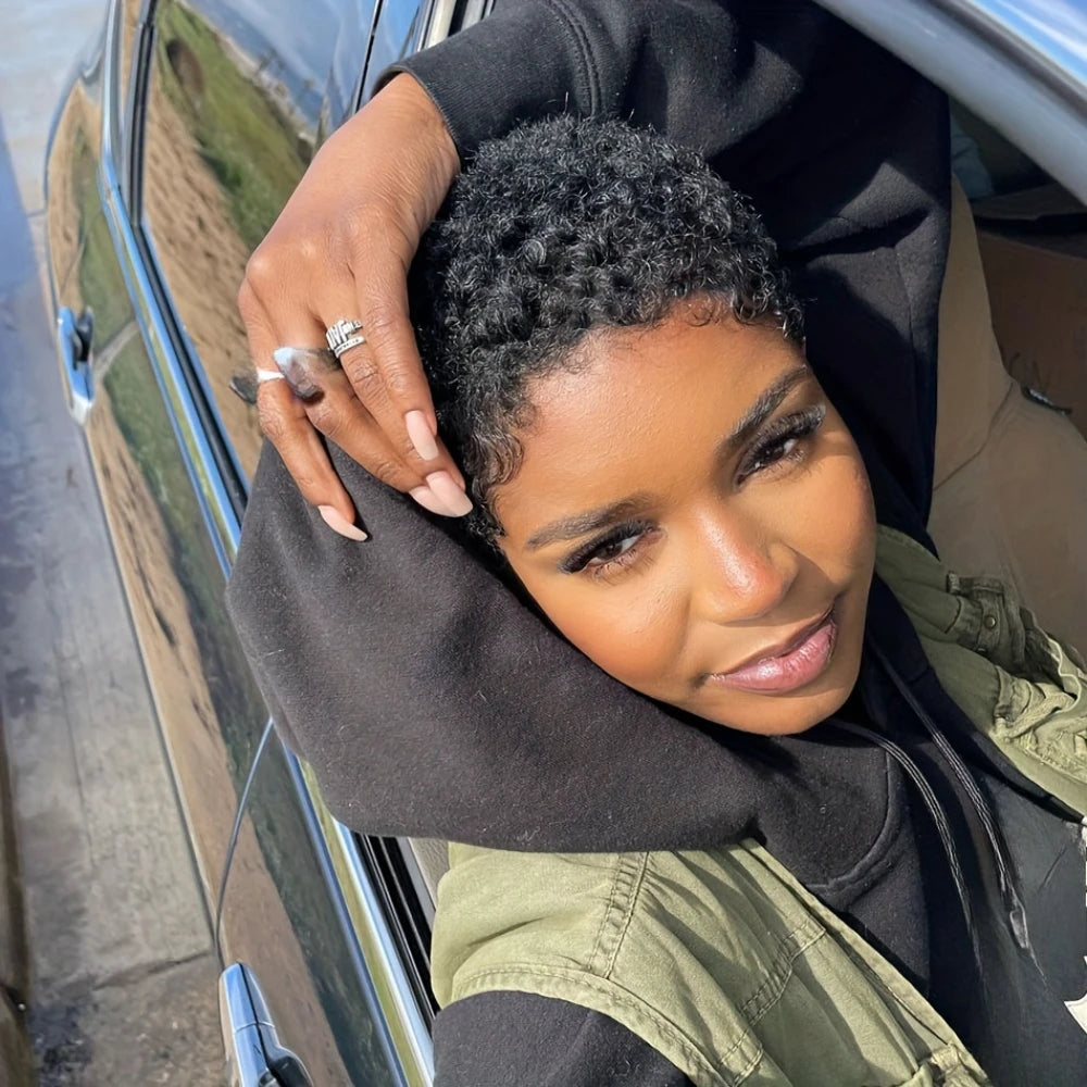 Short Afro Curly Pixie Wig (4")