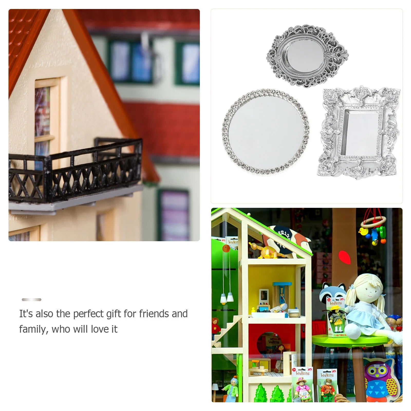 3 piezas espejo de utilería, decoración para el hogar, adornos de jardín, artículos para el hogar, accesorios de resina para manualidades, juguetes de microescena para niños