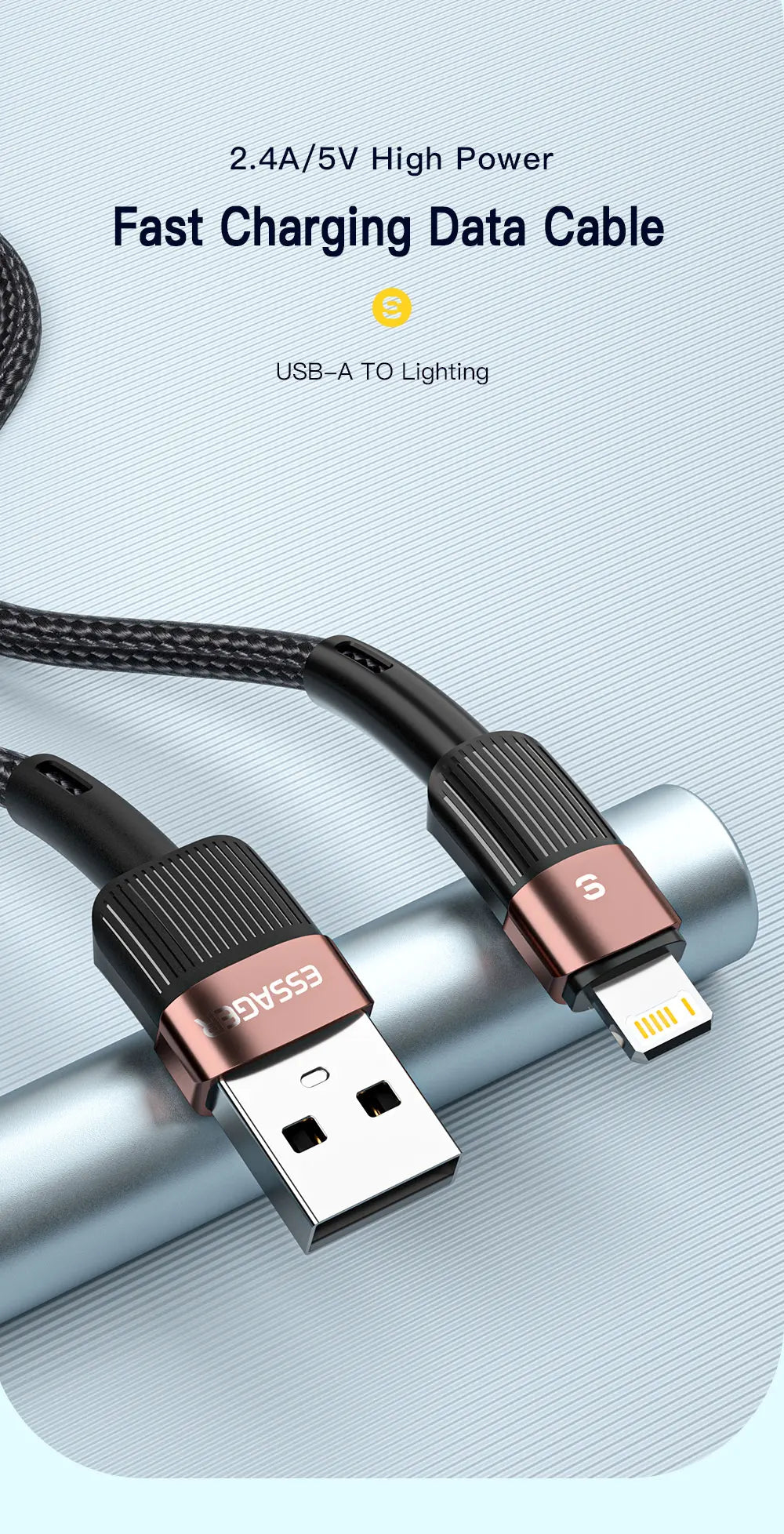 Cable USB Essager de carga rápida para iPhone 11 12 13 Pro Max Mini Xs Xr X SE 8 7 6 Plus 6s 5 5s, cable de 2.4A para cargador de iPhone