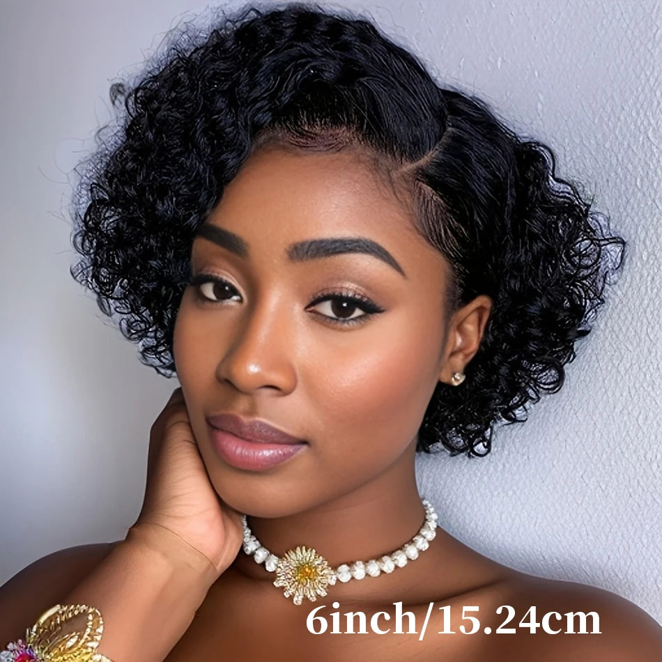 Perruque bouclée style pixie bob en dentelle