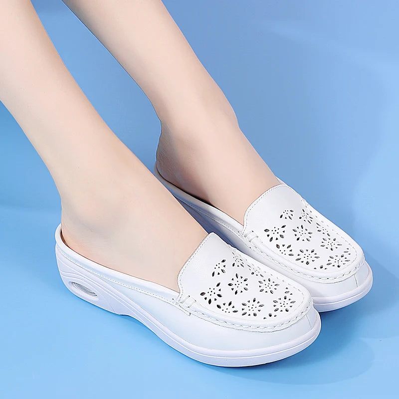 STRONGSHEN Women Half Slippers Slip-On Nursing Shoes Comfortable Sole Prevents Sliping Flat Supportive Medical Uniform Footwear