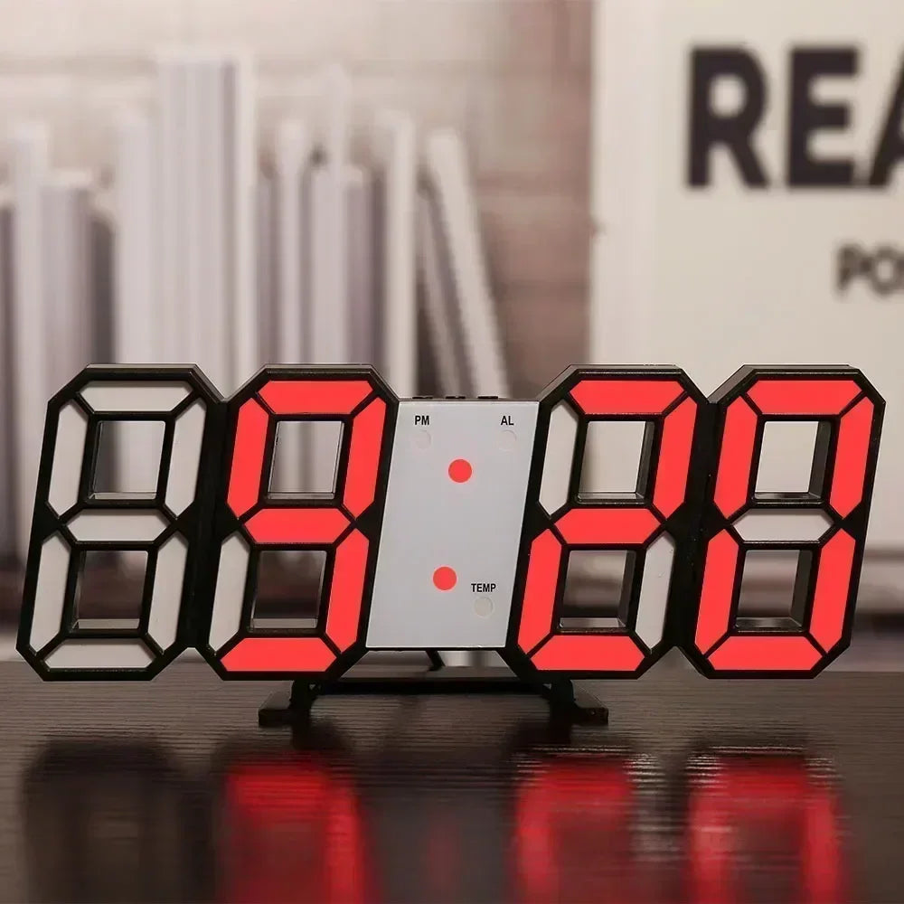 Reloj digital de pared, decoración para dormitorio, relojes electrónicos ajustables, relojes 3D LED para decoración del hogar, reloj con modo nocturno que brilla.