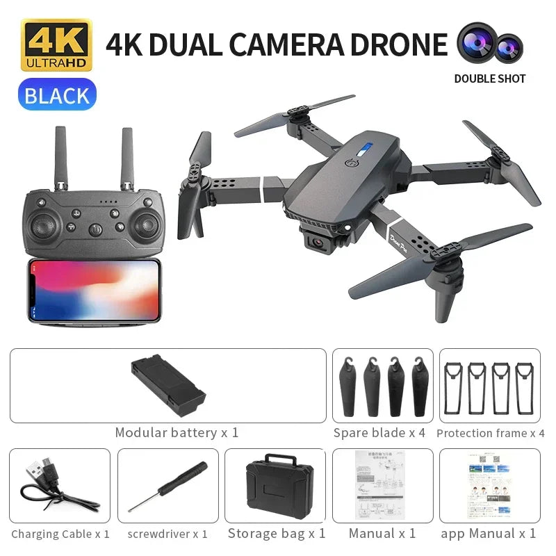 Dron profesional mini de control remoto E88 4K HD con cámara aérea WiFi FPV, cuadricóptero plegable, helicóptero RC, juguete para niños, regalo