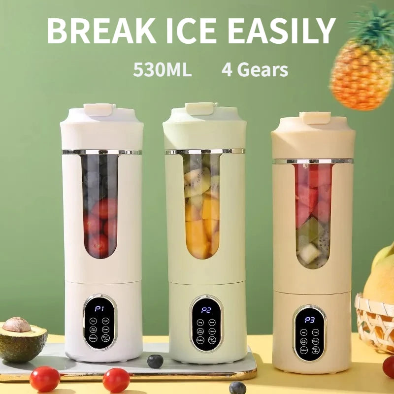 Nouveau mixeur portable 530 ml, sans fil, rechargeable par USB, pour glace pilée, 12 lames, 4 vitesses, 7,4 V, mini-presse-agrumes.