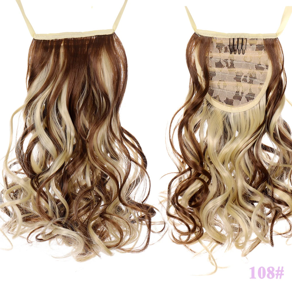 Extensiones de cabello sintético resistente al calor Allaosify marrón negro extensiones de cola de caballo con cordón de 12 pulgadas.