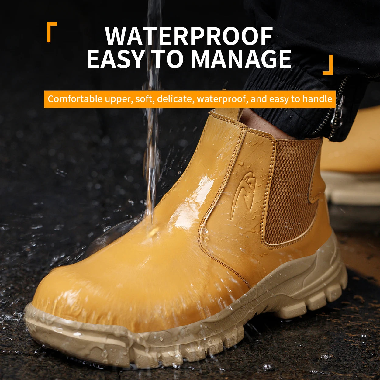 Zapatos de seguridad impermeables para hombre, botas de cuero con punta de acero, calzado masculino, botas de trabajo de construcción indestructibles, color marrón