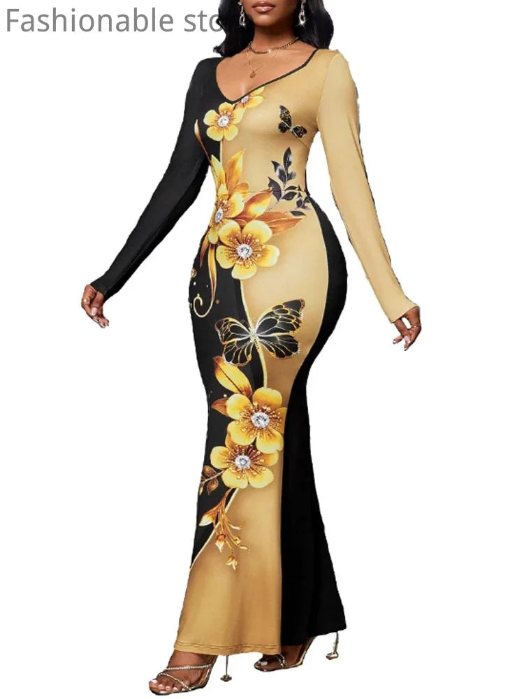 Women’s V-Neck Floral Mermaid Dress – Elegant, Sexy & Perfect for Special Occasions