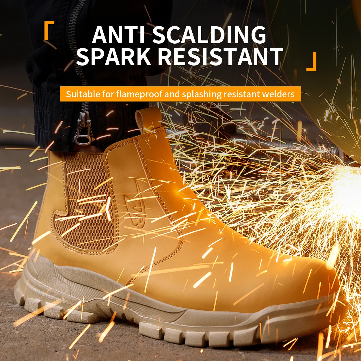 Zapatos de seguridad impermeables para hombre, botas de cuero con punta de acero, calzado masculino, botas de trabajo de construcción indestructibles, color marrón
