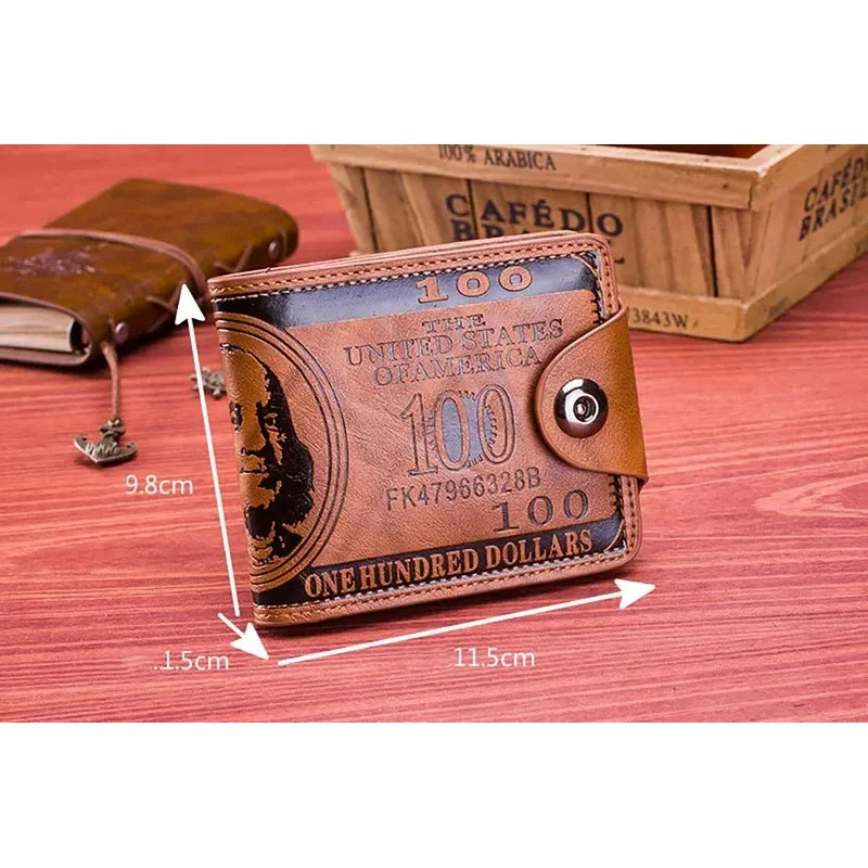 Carteras de moda con patrón de billetes de 100 dólares estadounidenses, tarjetero de cuero para fotos de gran capacidad para hombre