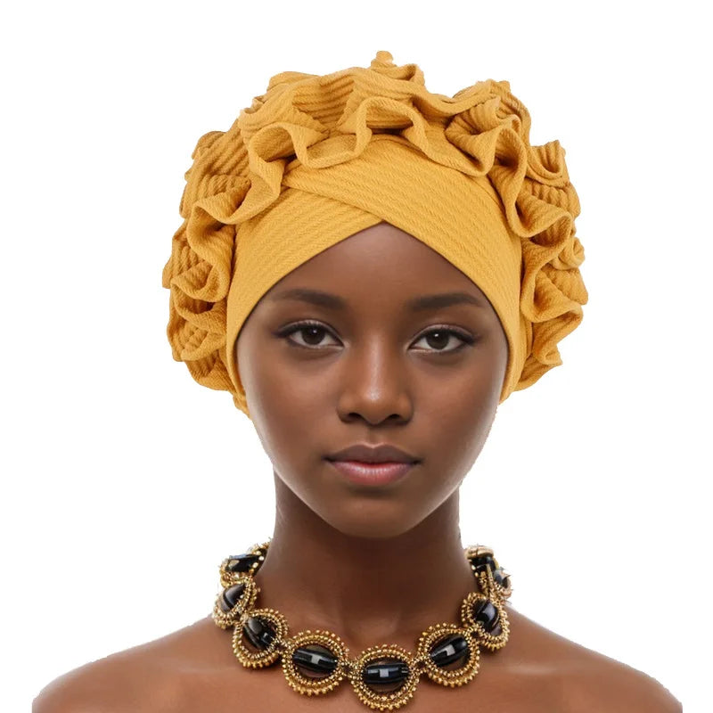 Ruffle Flower Women's Turban Cap Female Headscarf Bonnet African Headwraps Indian Hats Muslim Headwear Hat Turbante Mejur