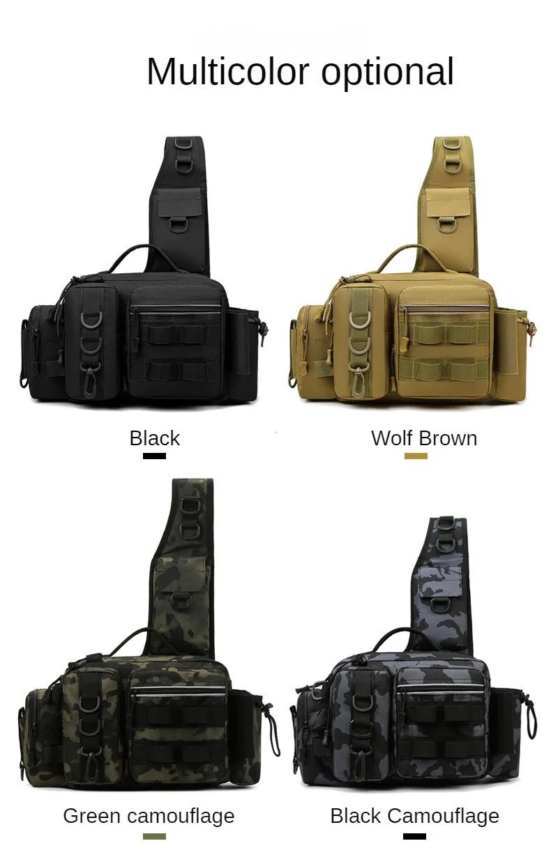 Fishing Tackle Backpack Lure Box Gear Storage Bag Fanny Pack for Men Fly Fishing Backpack with Rod Holder Sling Shoulder Bag